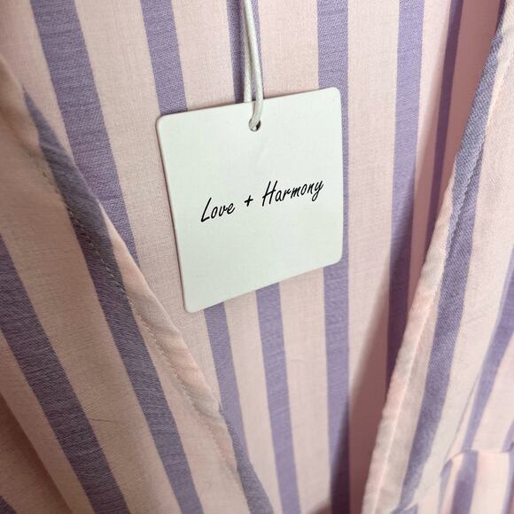 Love + Harmony Women's Midi Dress Size Medium Pink Purple Striped Deep V Neck - Picture 7 of 11